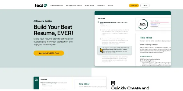 Teal Resume Builder Use AI to create a