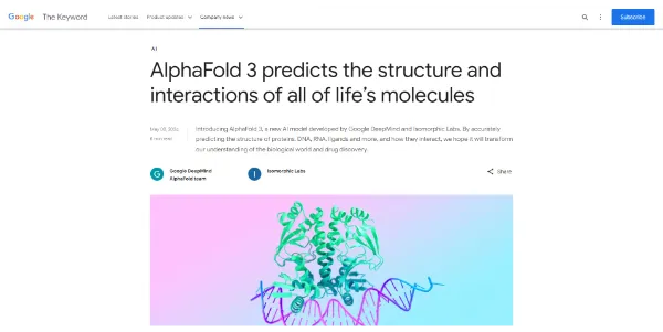 AlphaFold 3 (Google DeepMind) An AI model that can